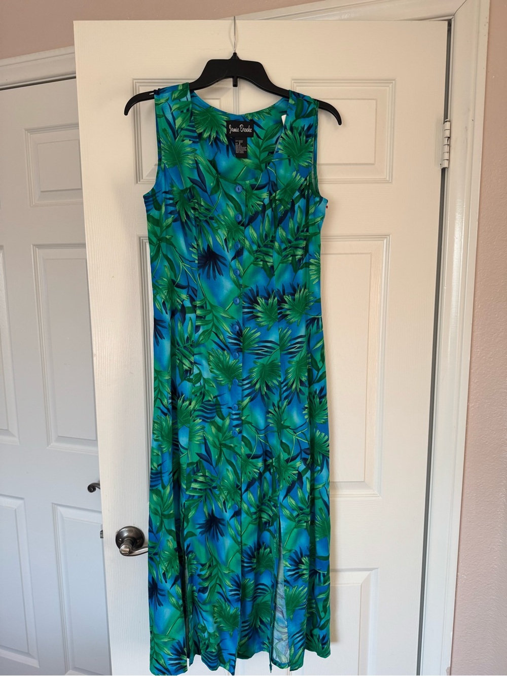 Jamie Brooke Blue-Green Tropical Print Sleeveless Dress
